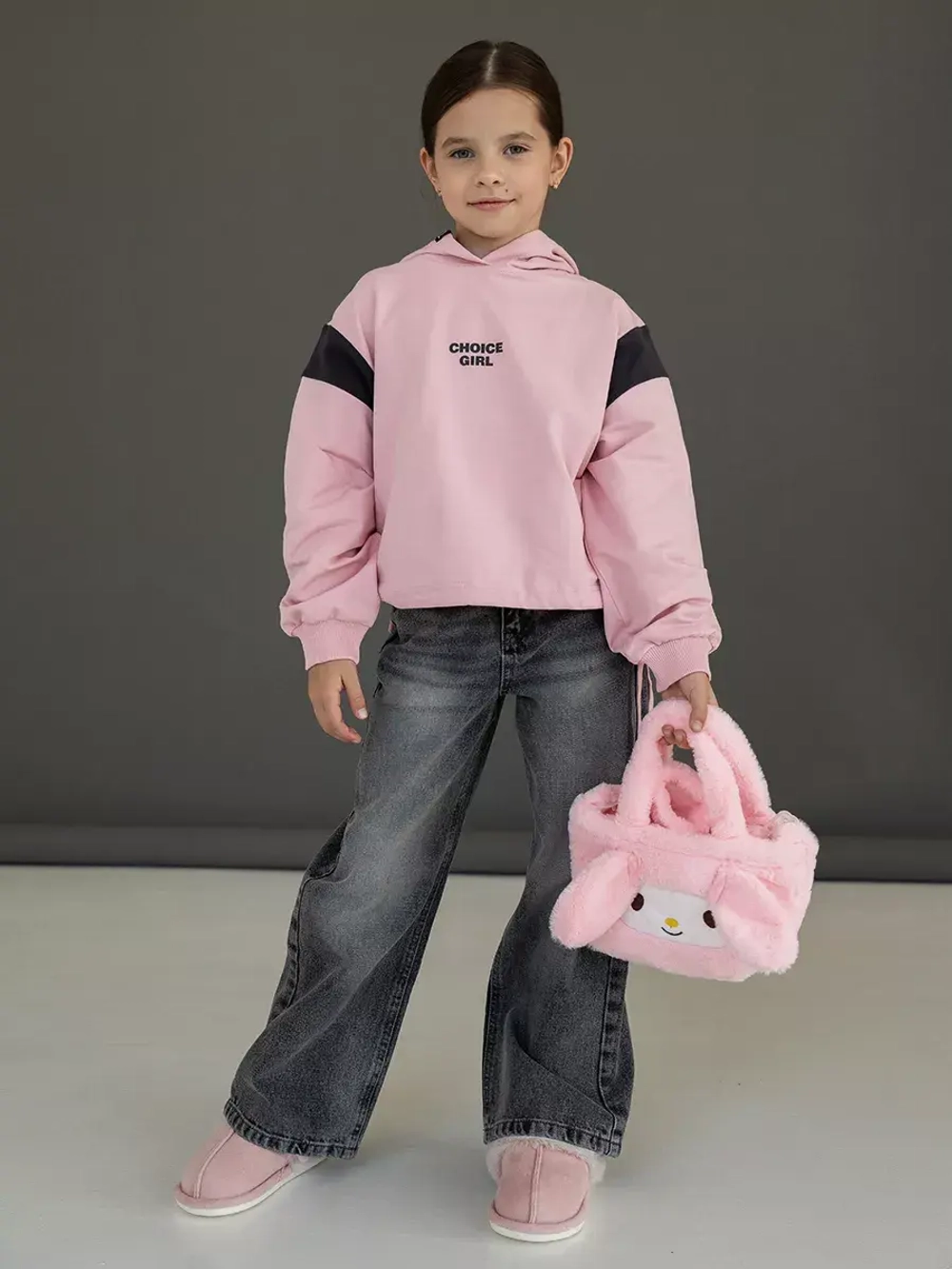 Худи для девочки с завязками розовое