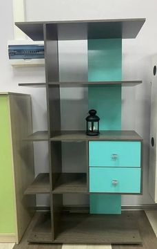 Стеллаж ДЖЕРСИ /900*1656*390/ левый анкор темный / аква