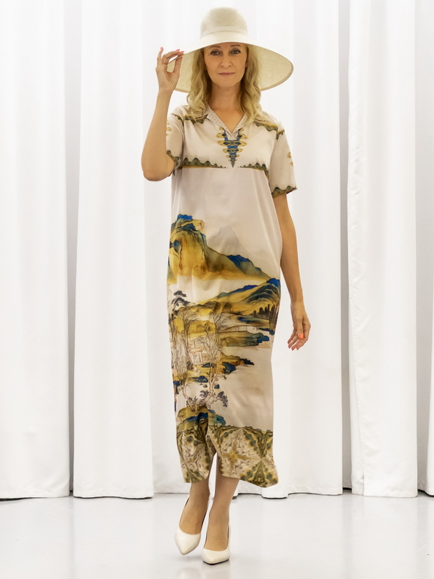 Платье-рубашка "Вода и Горы" по мотивам пейзажа Гун Сианя