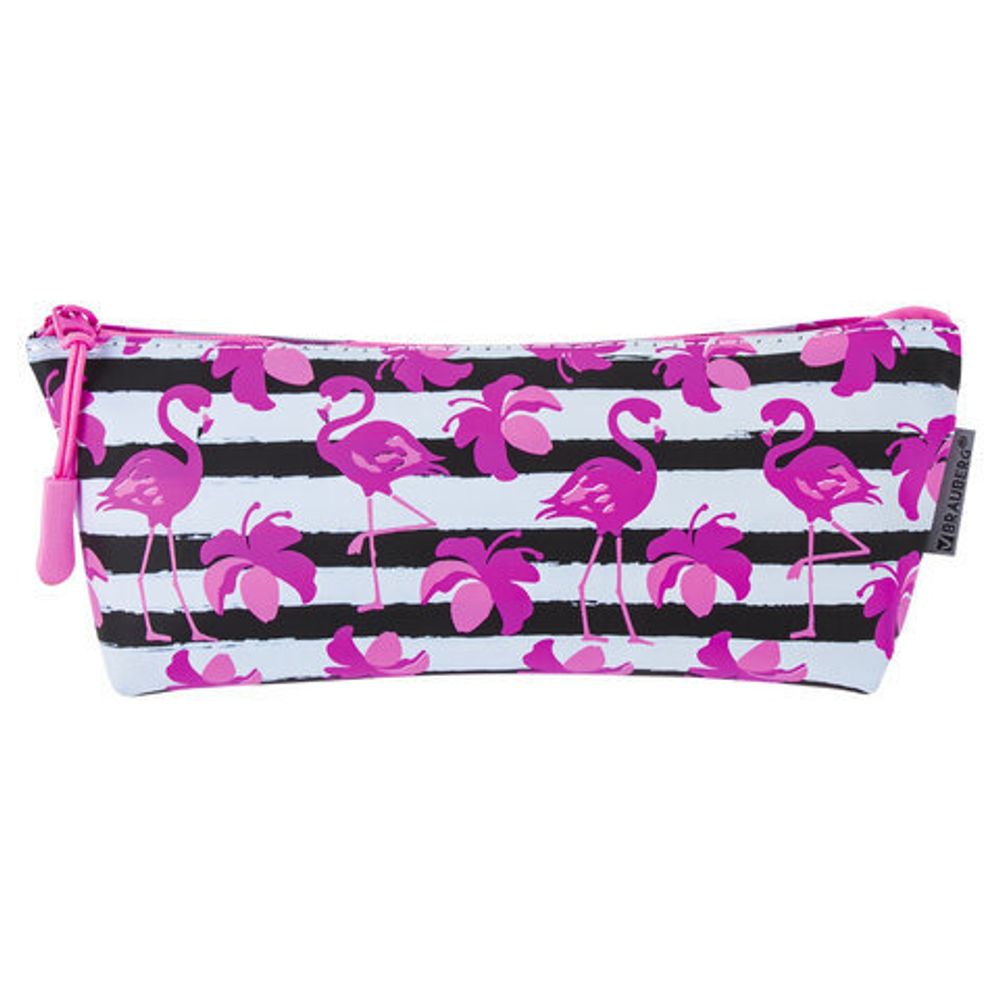 Пенал-косметичка BRAUBERG треугольный, мягкий, "Flamingo", 22х3х8 см, 229254