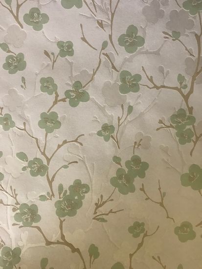 ОБОИ ART винил вспененный на бумаге 0,53х10 сакура зел на беж фоне