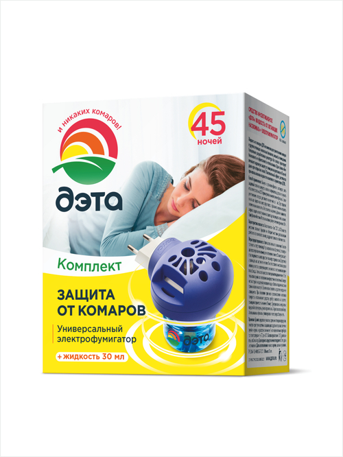 ДЭТА комплект: жидкость от летающих насекомых 45 ночей флакон 30 мл с электрофумигатором