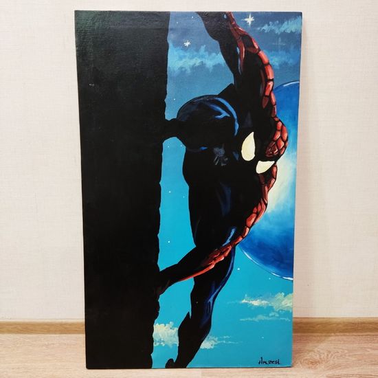 Картина авторская на холсте "Человек паук в темноте" (100х60см)