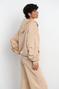 Худи на молнии с защипами на рукавах ванильного цвета