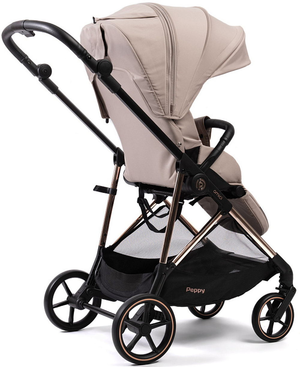 Прогулочная коляска Peppy Amici с автокреслом Verona Beige Beige рама Gold