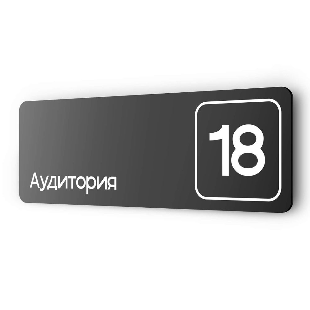 Таблички с номером аудитории &quot;Аудитория №18&quot;, для офиса, 30 х 10 см, серия COSMO 3010, черная, Айдентика Технолоджи
