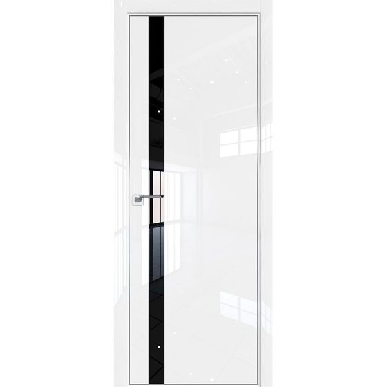 Profil Doors 18LE белый люкс со вставкой кромка серебро стекло чёрный лак