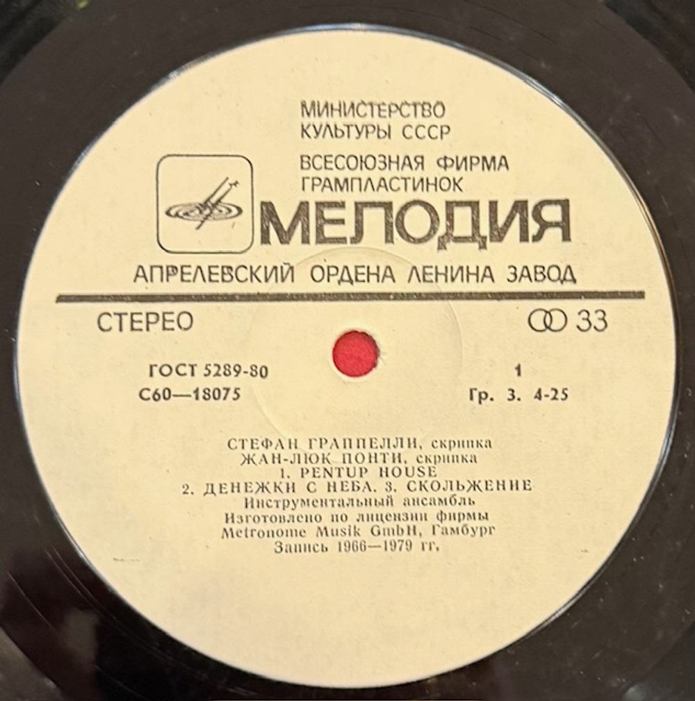 Виниловая пластинка Стефан Граппелли, Жан-Люк Понти (Мелодия) LP