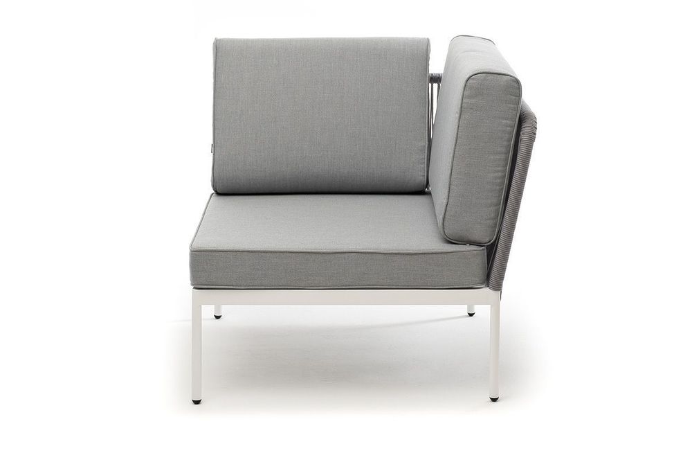 "Канны" угловой модуль плетеный из роупа, каркас алюминий светло-серый (RAL7035) шагрень, роуп серый круглый, ткань серая 017