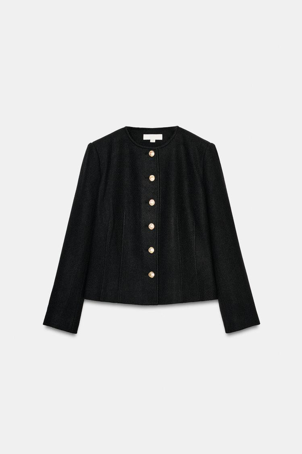 ZARA БЛЕЙЗЕР ОБЛЕГАЮЩЕГО КРОЯ С КРУГЛЫМ ВЫРЕЗОМ, ЧЕРНЫЙ