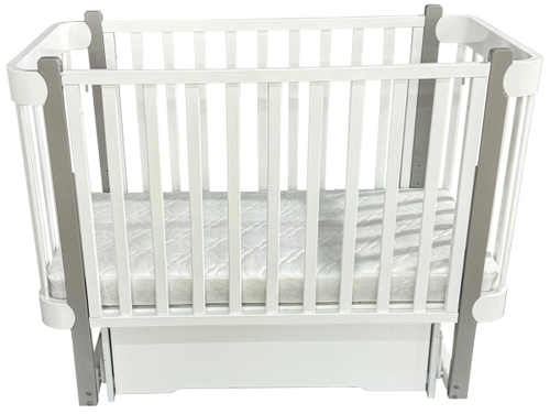 Детская кроватка Кедр Adele 2 поперечный маятник c ящиком белый/серый