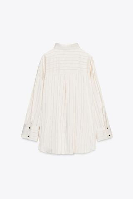 ZARA РУБАШКА OVERSIZE В ПОЛОСКУ, ЭКРЮ