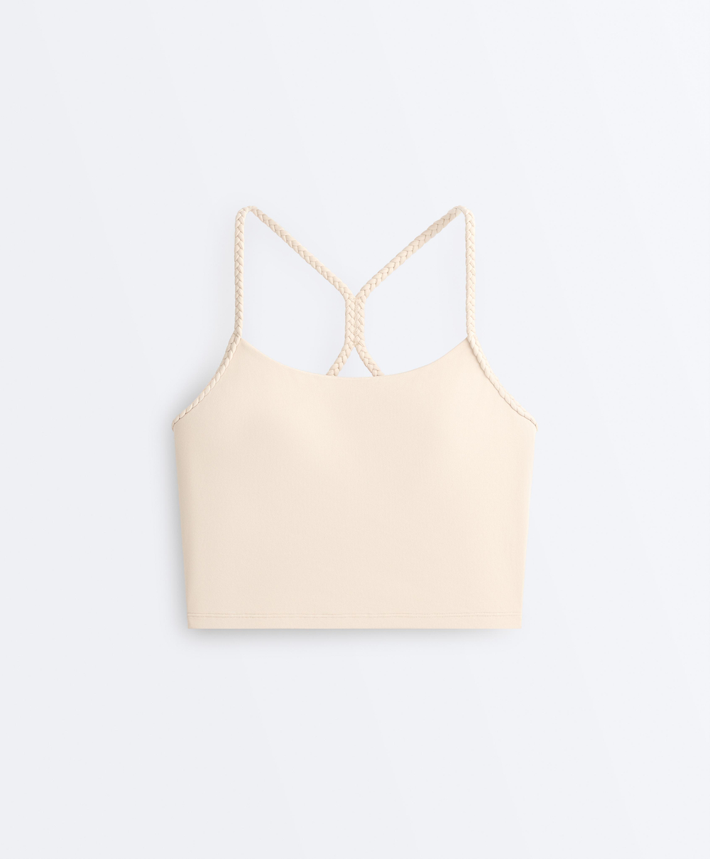 Oysho Топ-майка Comfortlux с плетеными бретелями, песочный
