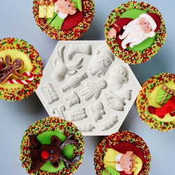 Молд силиконовый "Новогодняя открытка" / Форма 3D Санта Клаус, олень, имбирный человечек / для мыла, воска, глины, самозатвердевающих масс