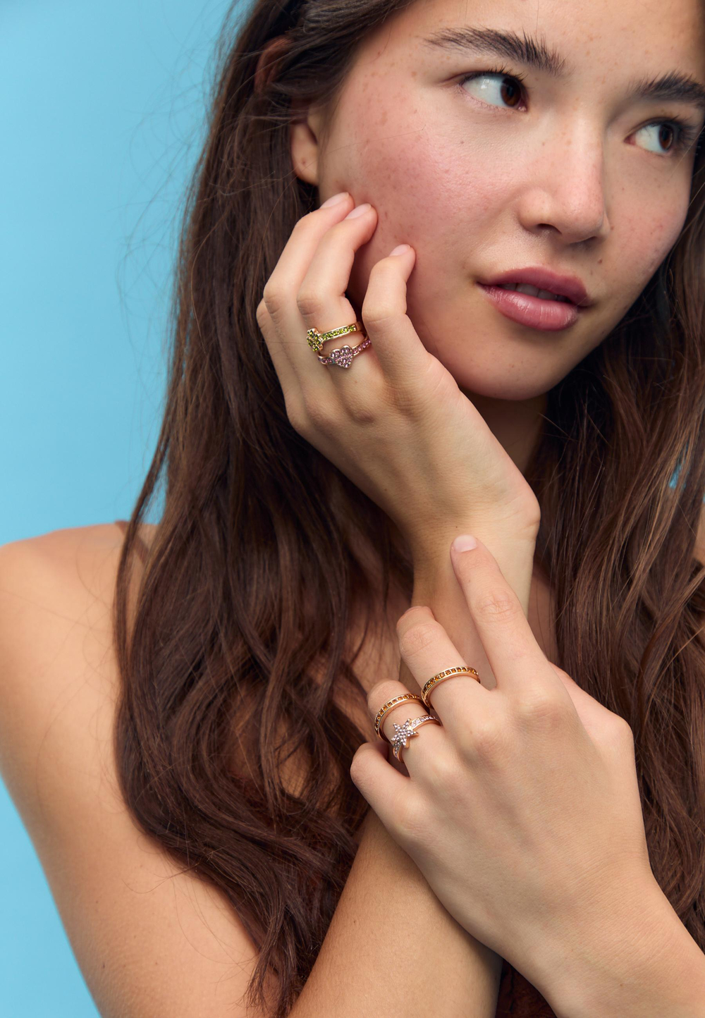 STRADIVARIUS Набор из 5 колец со стразами, золотой