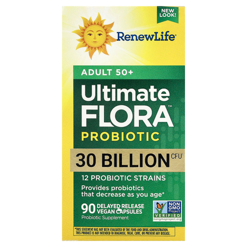Renew Life, Ultimate Flora™, пробиотик для взрослых старше 50 лет, 30 млрд КОЕ, 90 веганских капсул с отсроченным высвобождением