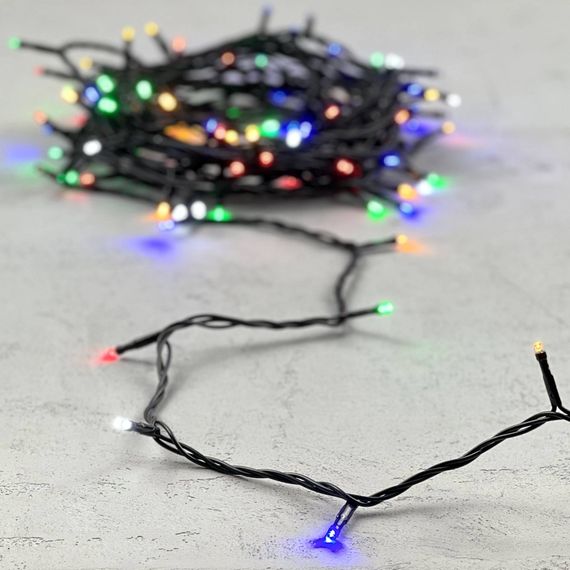 Светодиодная нить 100 разноцветных LED ламп с мерцанием, 10 м., 24В., черный провод ПВХ, LTC (PST100BLW-11-1M)