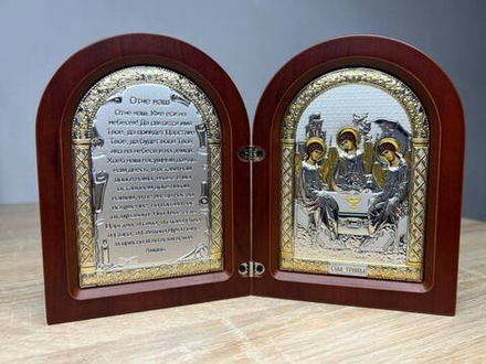 Складень, Св. Троица, Молитва, икона арочная, красное дерево 140x200