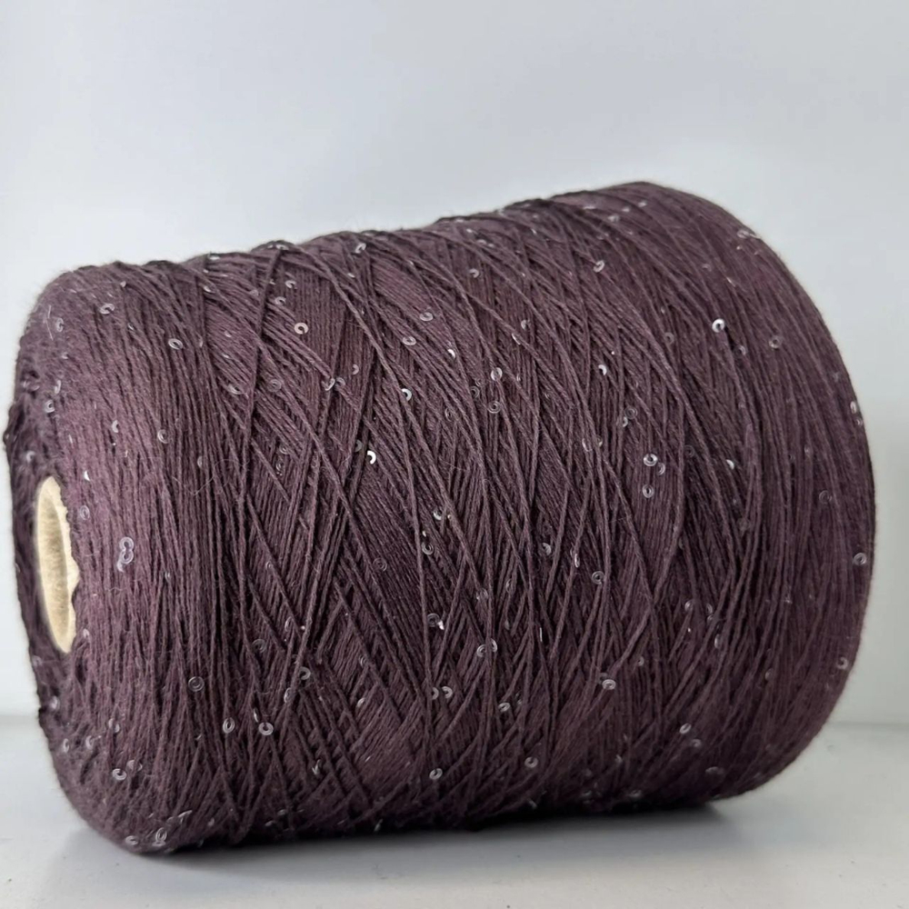 COTTON PAILLETTES; 96% хлопок, 4% пайетки; 400м/100гр; цвет: коричневый баклажановый, прозрачные пайетки