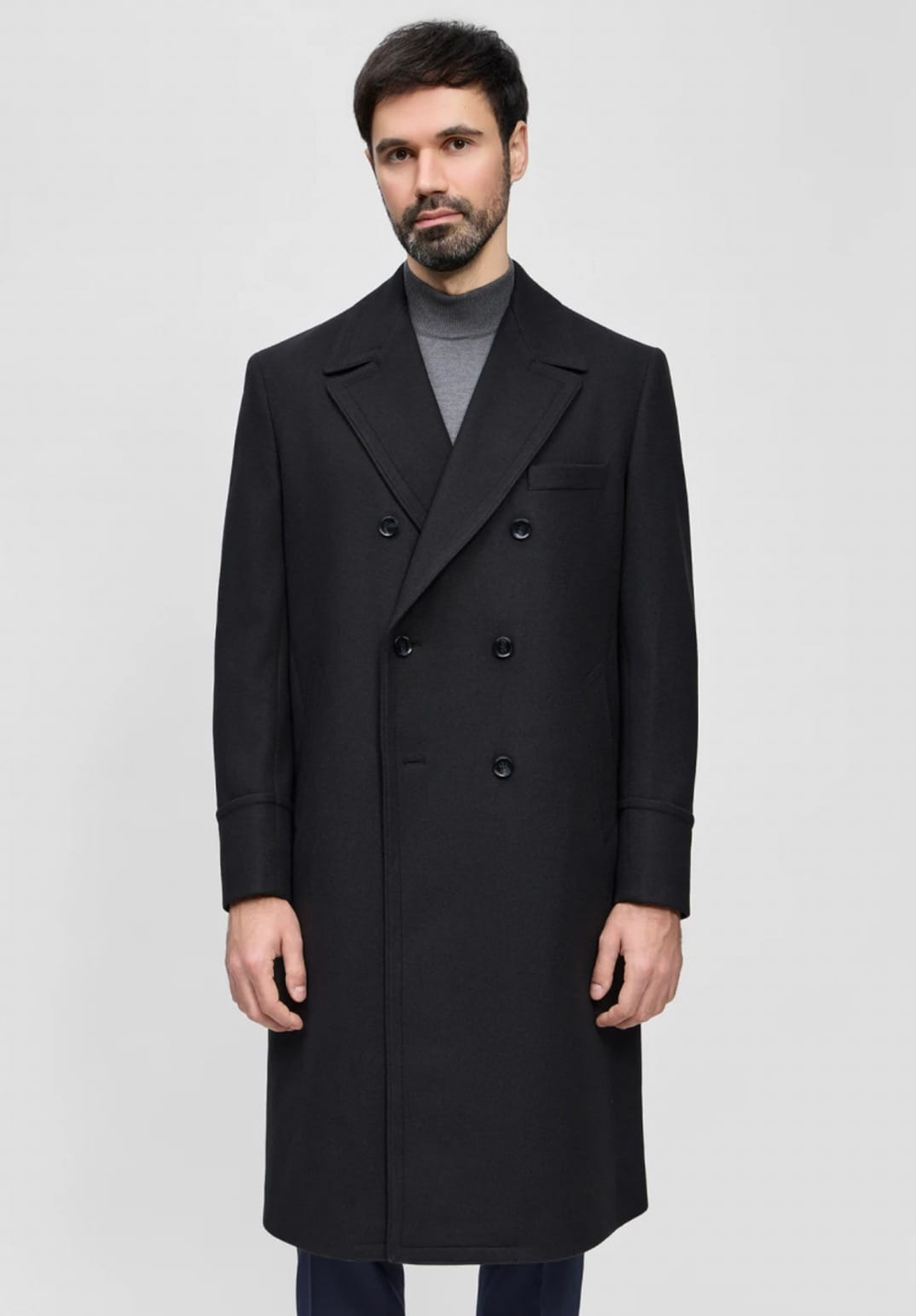 Мужское пальто двубортное (черное) С37