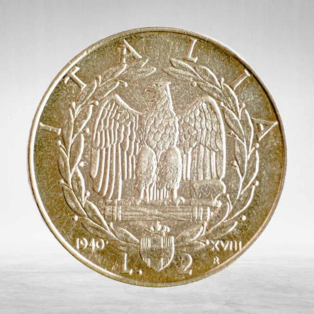Italy 2 Lire 1940 R "Eagle and Fasces – Victor Emmanuel III", AU