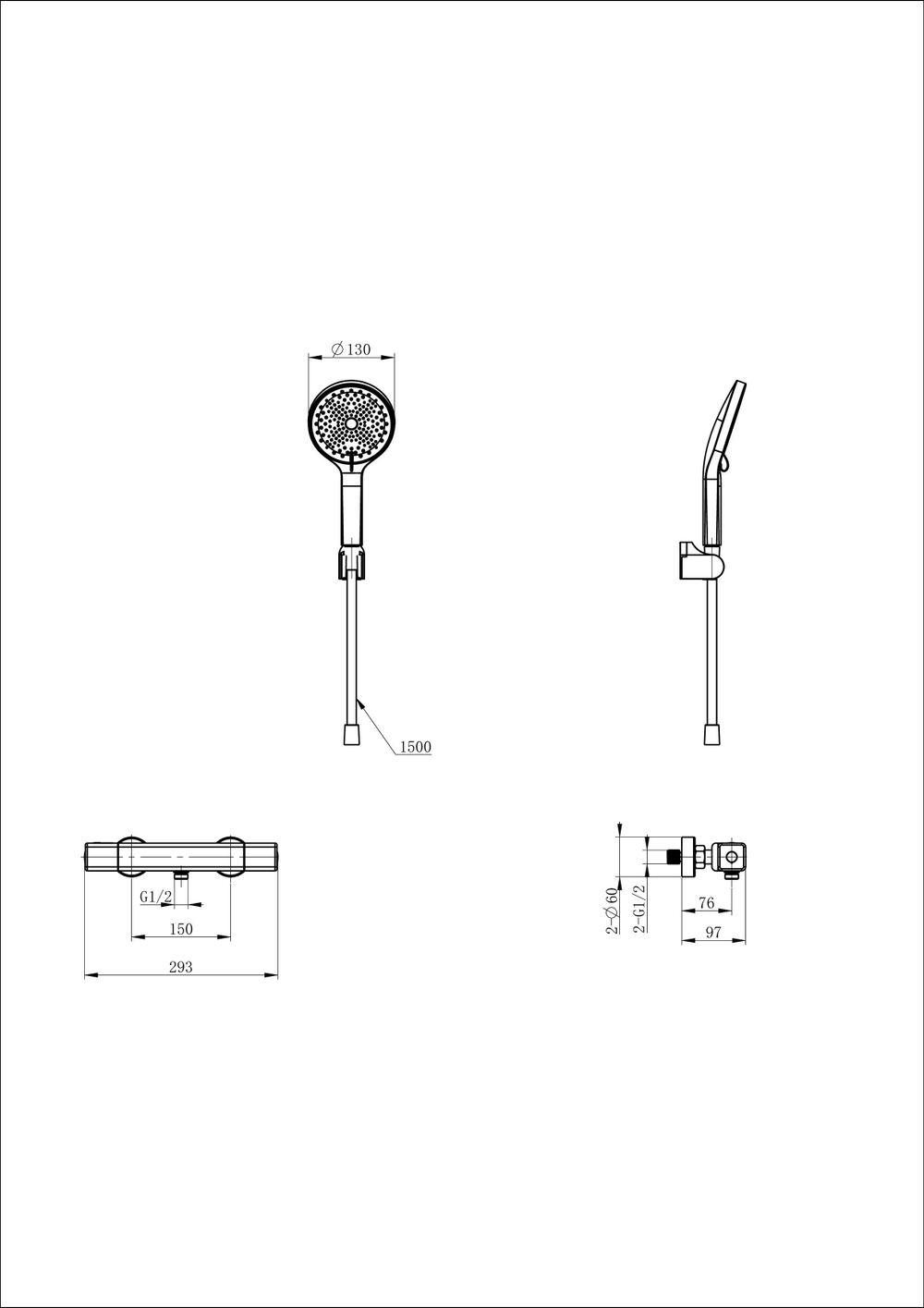Смеситель для душа с термостатом WONZON & WOGHAND STAY 2, Темный графит (WW-B2016-A-BGG)