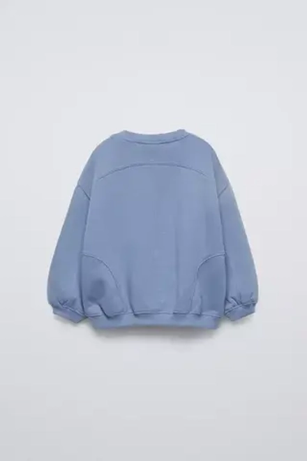 ZARA ОДНОТОННАЯ ТОЛСТОВКА С НАДПИСЬЮ, СТАЛЬНОЙ СИНИЙ