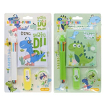 Канцелярский набор Basir с цветным текстовыделителем, 8-ми цветной ручкой, скотчем и блокнотом, серия "DINO", ассорти, 19.7*11 см