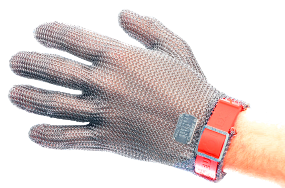 Перчатка кольчужная пятипалая Euroflex Comfort (Германия), M (3) красн.,  пластик. ремешок