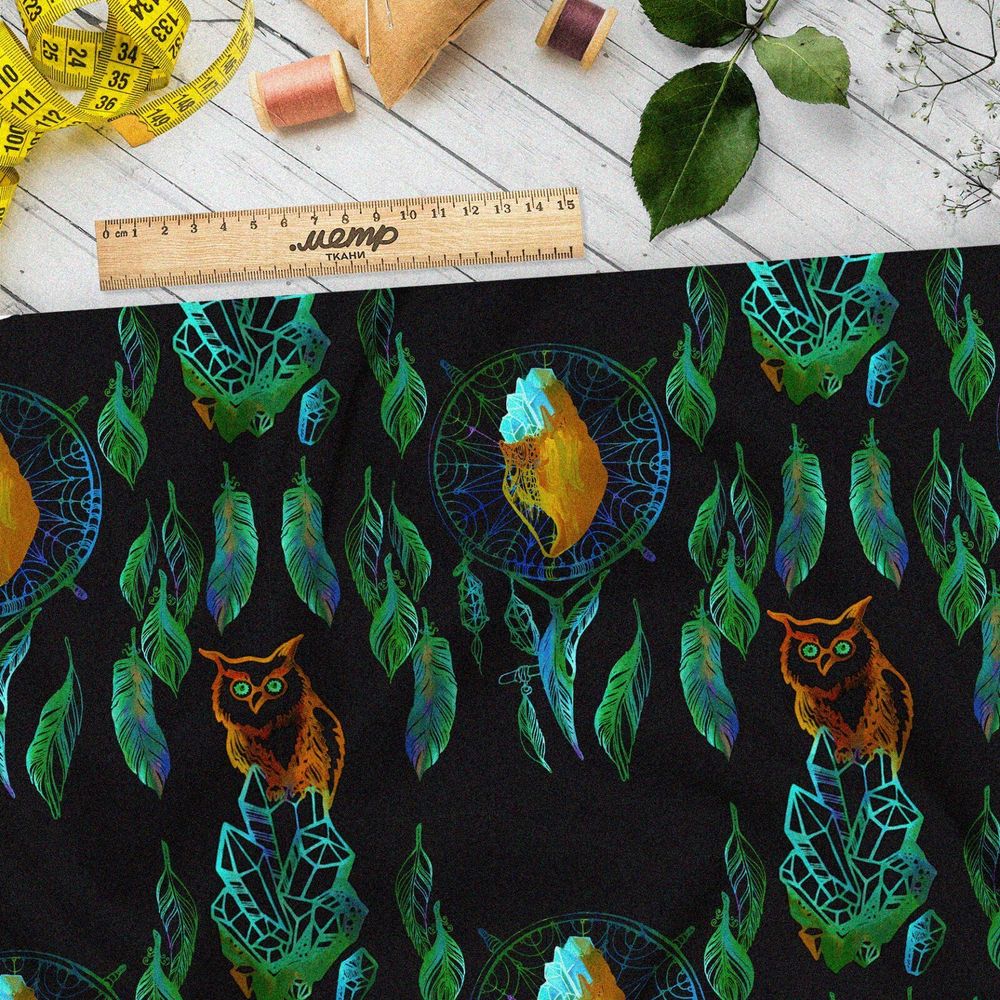 Ткань атлас ловец снов с совой