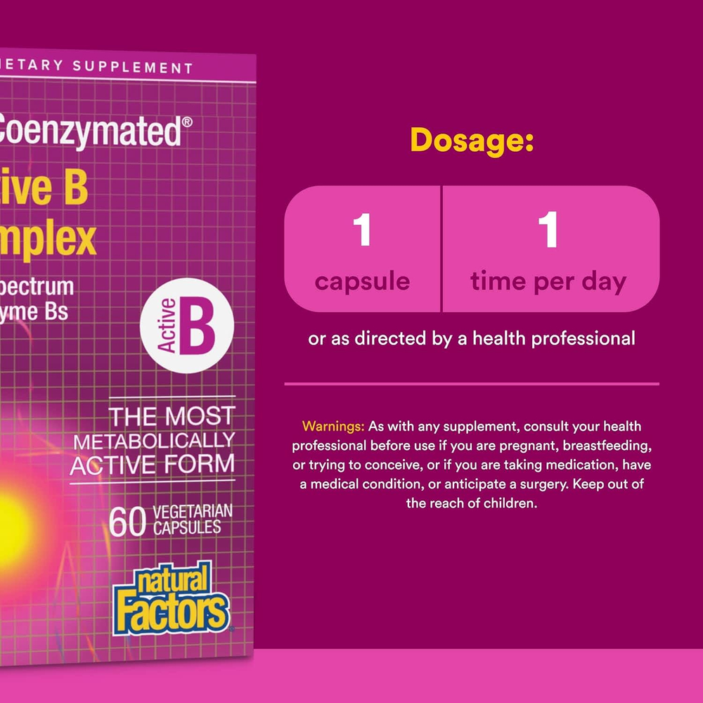 Natural Factors, BioCoenzymated®, комплекс активных витаминов группы B, 60 вегетарианских капсул