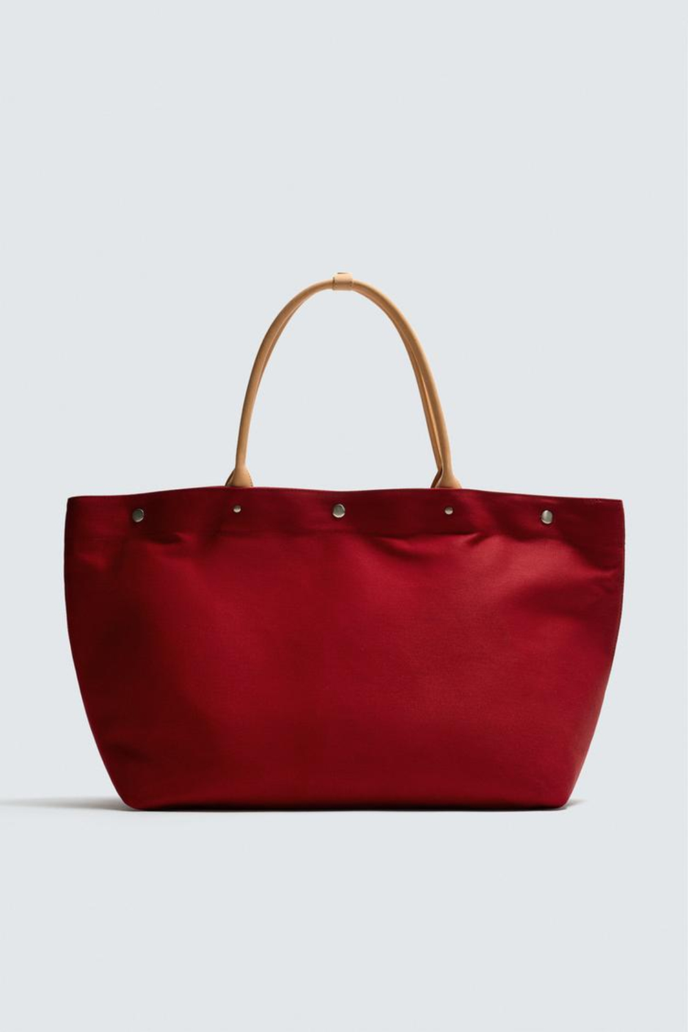 ZARA X AARON LEVINE СУМКА-ШОПЕР С КОЖАНЫМИ ДЕТАЛЯМИ, КРАСНЫЙ