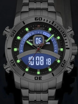 Часы наручные кварцевые NAVIFORCE на металлическом браслете, серебристый W8730-01