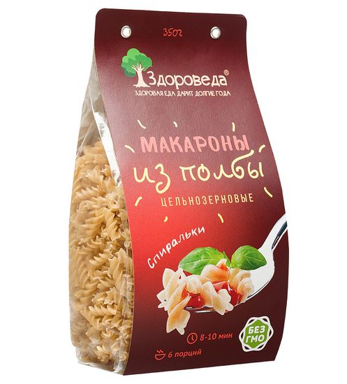 Макароны цельнозерновые из полбы "Спираль", "Здороведа", 350г.