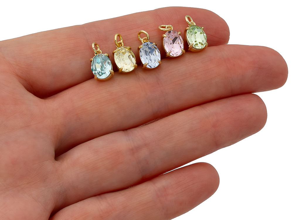 Подвеска Овальная с бирюзовым кристаллом, 10мм