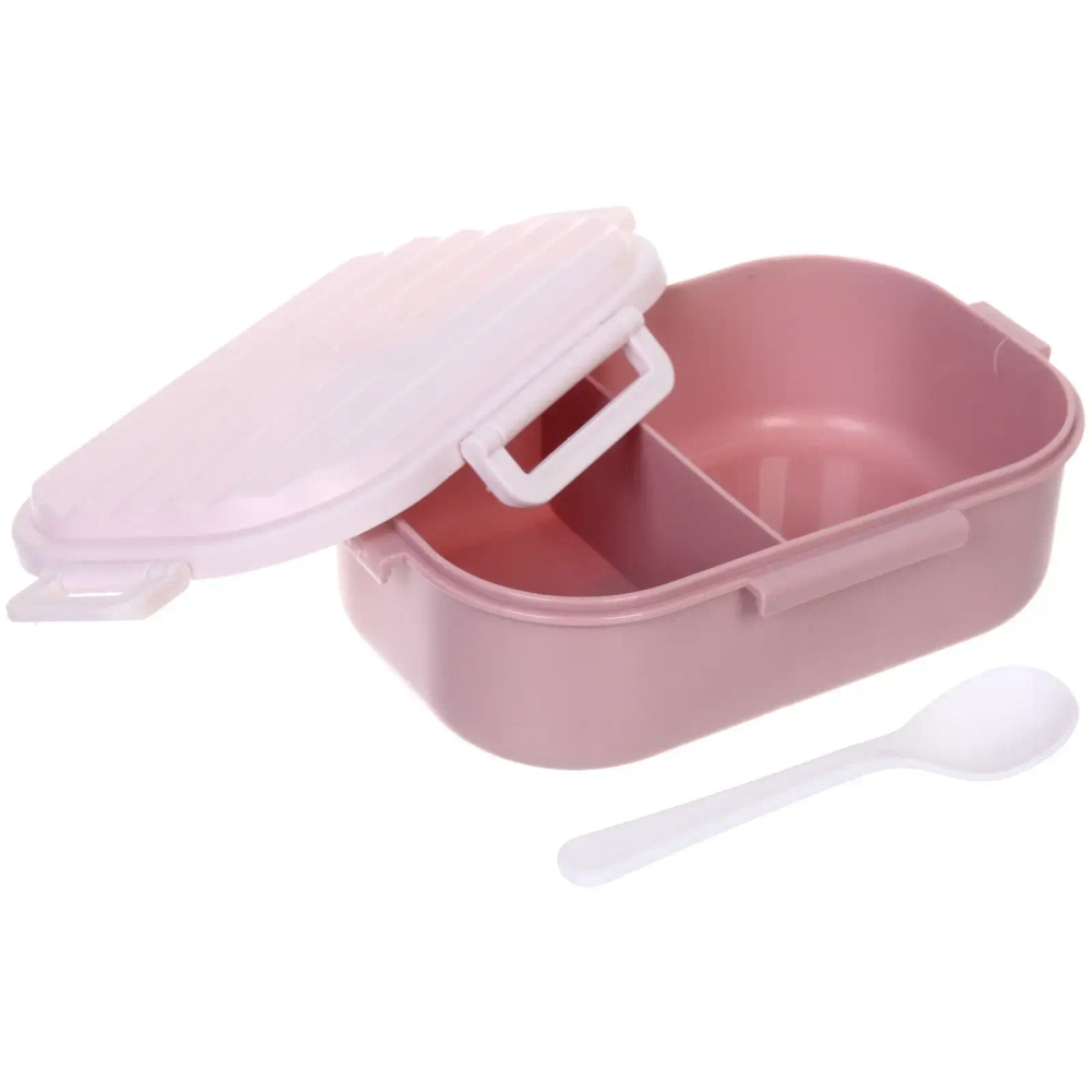 Ланч-бокс пластиковый «SEGRETO» (2отделения с ложкой) 20*14*7см пыльная роза