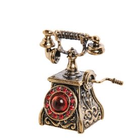 AM-2702 Колокольчик «Телефон ретро со стразами» (латунь, янтарь)