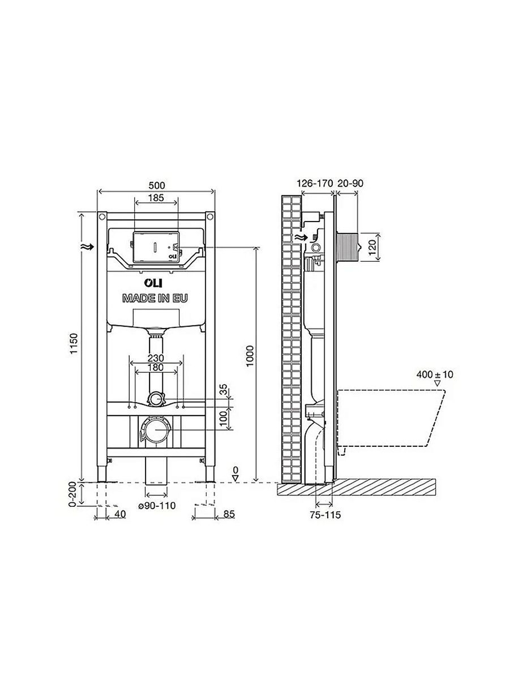 Инсталляция OLI 120 ECO Matrix Square + кнопка Slim черная