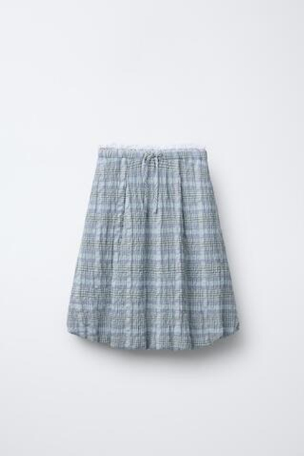 ZARA ЮБКА-БАЛЛОН В КЛЕТКУ С КРУЖЕВОМ, ЛАВАНДОВО-СИНИЙ