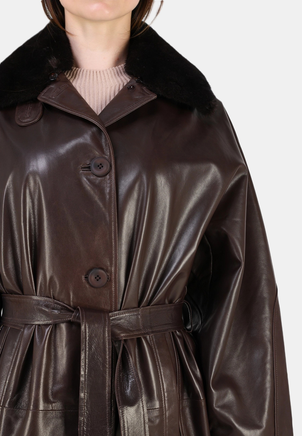 Кожаный плащ длинный, пальто длинное с мехом