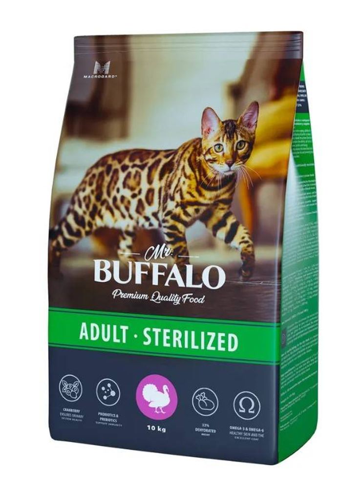 Сухой корм Mr.Buffalo STERILIZED для стерилизованных кошек с индейкой, пакет 10 кг Сухой корм Mr.Buffalo STERILIZED для стерилизованных кошек с индейкой, пакет 10 кг