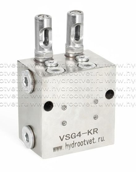 VSG4-KR - Питатель для двухлинейных систем смазки с рабочим давлением 400 бар, количество выходов 4, максимальная доза 2,3 мл/цикл, с регулятором и индикатором