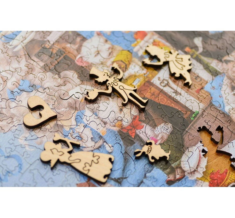 Безумное чаепитие от DAVICI - деревянный пазл из фанеры, по мотивам сказки Алиса в стране чудес. Детали разных формы. Картины написана настоящим художником.