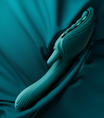 Зеленый вибратор-кролик 24,6см с функцией вылизывания и нагревом Zalo Ares G-Spot Rabbit Vibrator Turquoise Green