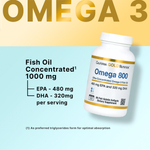 California Gold Nutrition, Omega 800, ультраконцентрированный рыбий жир с омега-3, в форме триглицеридов KD-pur, 90 капсул из рыбьего желатина (1000 мг в 1 капсуле)