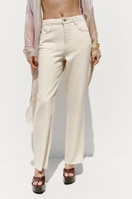ZARA ДЖИНСЫ Z.02 STRAIGHT ANKLE С ВЫСОКОЙ ПОСАДКОЙ, ЭКРЮ