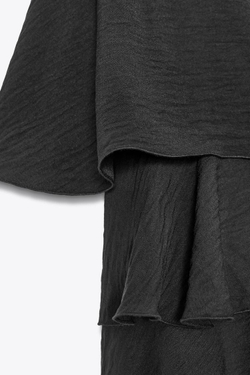 ZARA ТОП-КЕЙП С ВОЛАНАМИ, ЧЕРНЫЙ