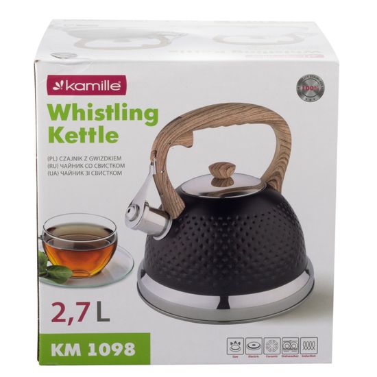 Чайник 2,7 л. из нержавеющей стали со свистком Kamille KM-1098 и ручкой "soft touch" под дерево