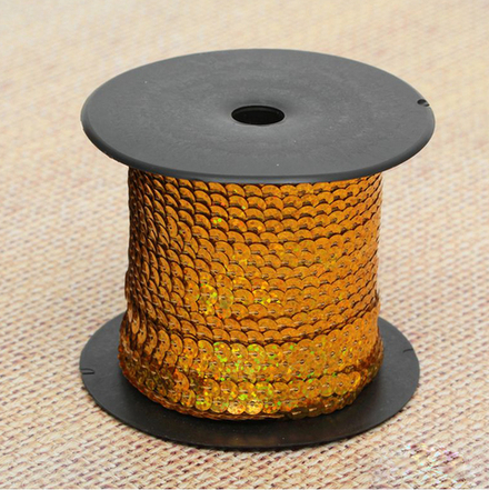 Лента декоративная с пайетками, голография, 6 мм,  цвет золотой