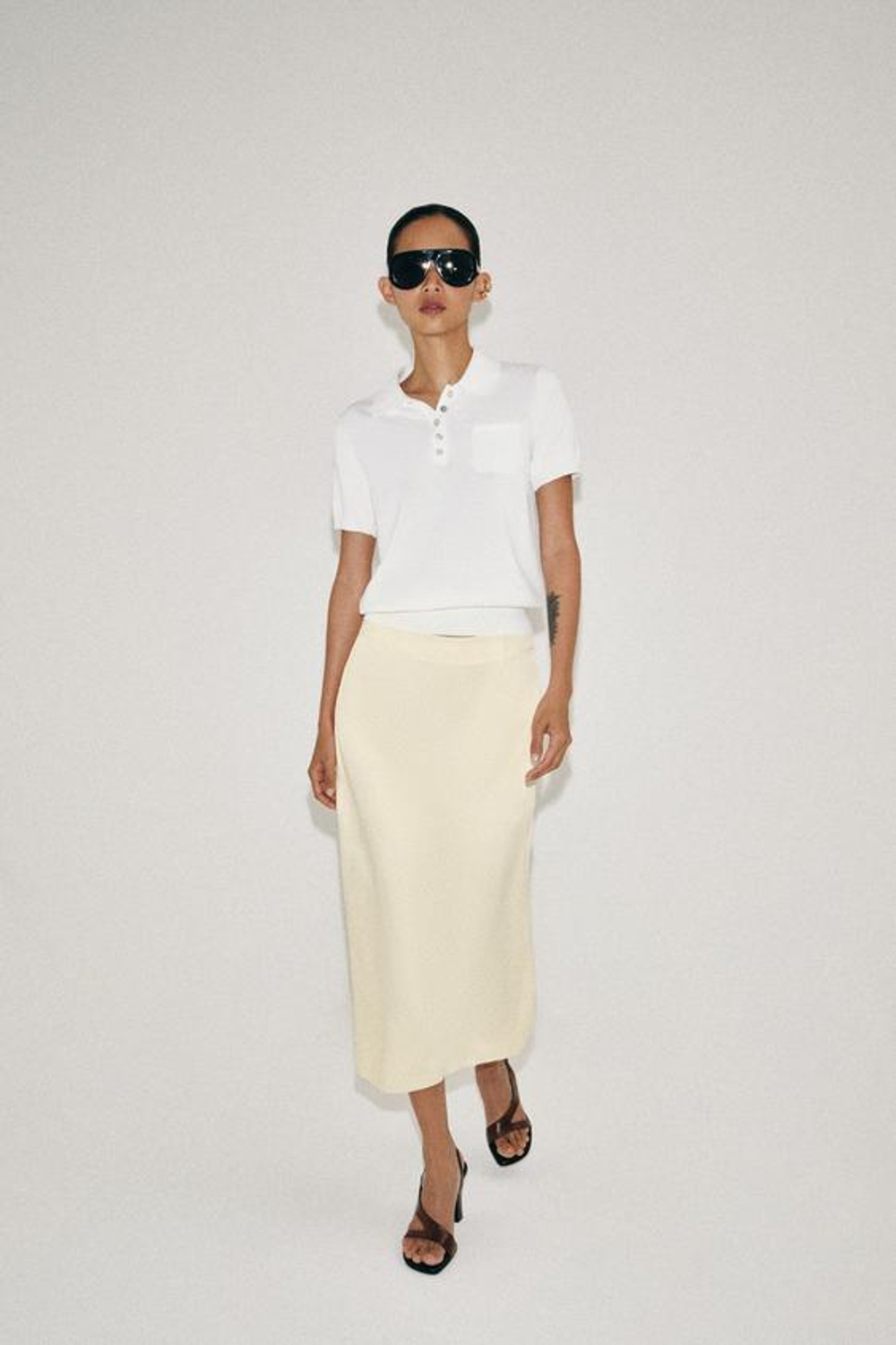 ZARA ПРЯМАЯ ЮБКА МИДИ — ZW COLLECTION, ЭКРЮ